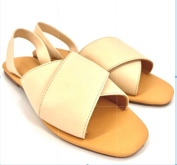Nisolo Womens All Day Cross Square Toe Leather Slingback Sandals SZ 9.5 Bone